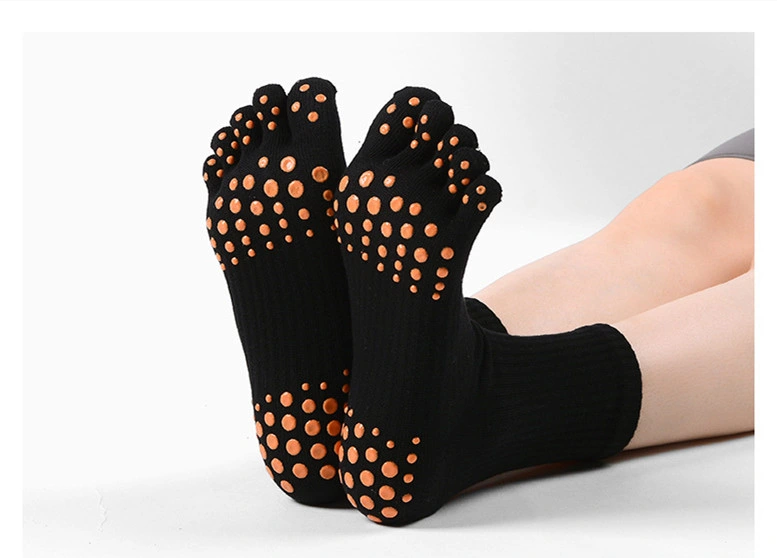 Bright Color Yoga Five-Finger Cotton Medium Anti-Slip Sports Pilates Indoor Floor Socks