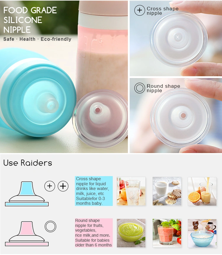 Food Grade Silicone Portable Squeeze Baby Assisted Food Bottle Complementary Bottle