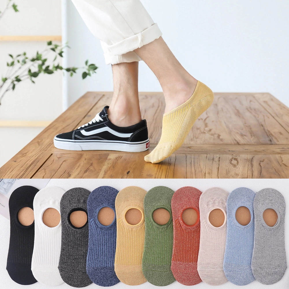 New Men&prime;s Plain Cotton Shallow Mouth Invisible Boat Silicone Non-Slip Spring and Autumn Short Socks