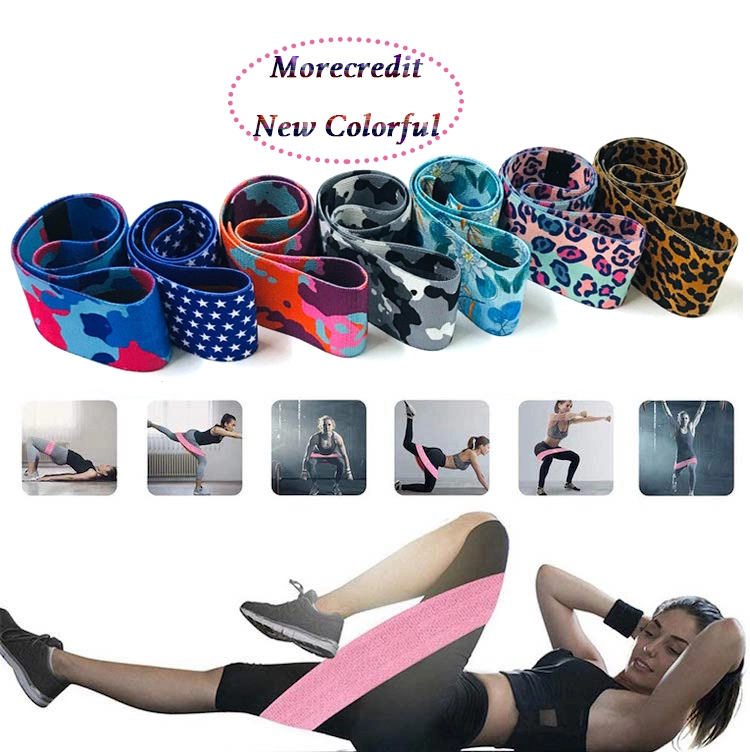 Amazon Hot Camouflage Pattern Heavy Gym Fitness Hip Bands for Women/Ladies, Professional Wholesale Leopard Elastic Fabric Yoga Training Resistance Bands Set