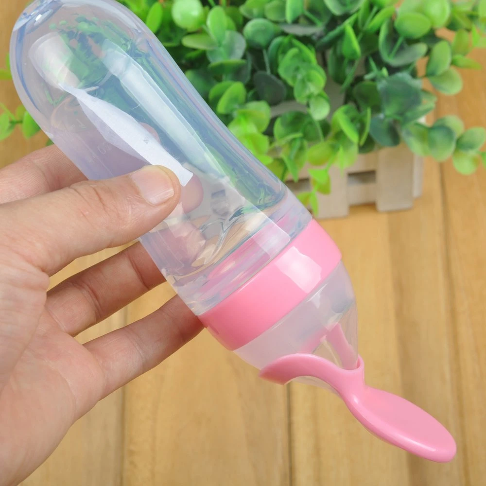 Newborn Baby Silicone Squeeze Complementary Food Feeding Bottle with Spoon