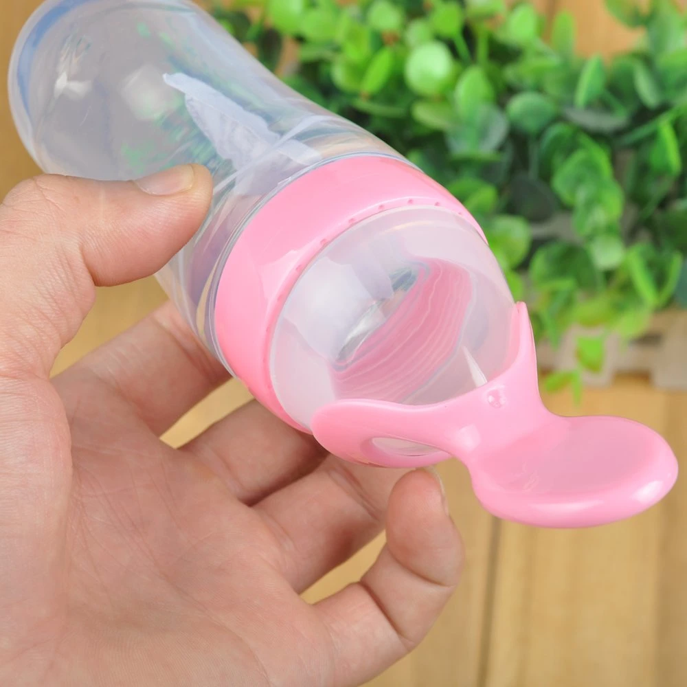 Newborn Baby Silicone Squeeze Complementary Food Feeding Bottle with Spoon