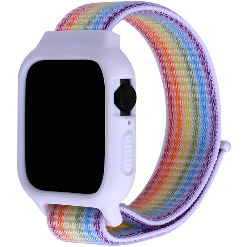 Hot Selling Designer Nylon Rainbow iWatch Band for Apple Watch Band Women Silicone Case Shockproof 44mm Sport Velcro Loop Strap for iWatch Series 6/Se/5/4