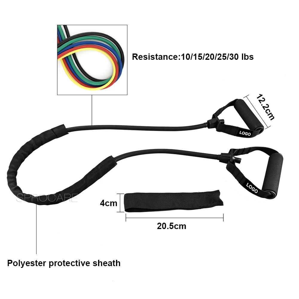 Eco Friendly Natural Latex Resistance Tube Exercise Bands with Protection Sleeve and Door Anchor
