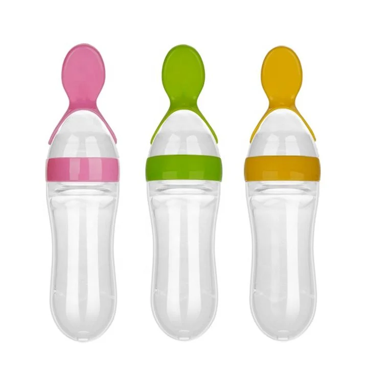 Newborn Baby Silicone Squeeze Complementary Food Feeding Bottle with Spoon