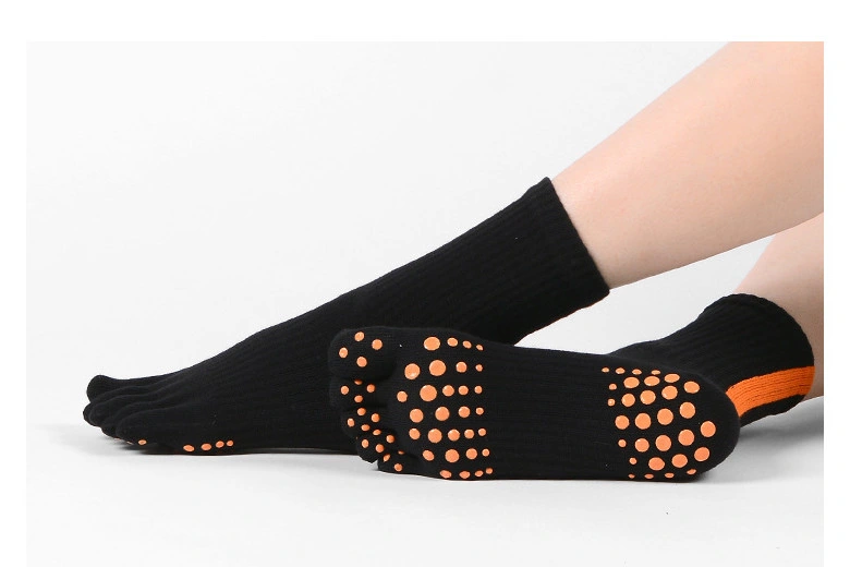 Bright Color Yoga Five-Finger Cotton Medium Anti-Slip Sports Pilates Indoor Floor Socks