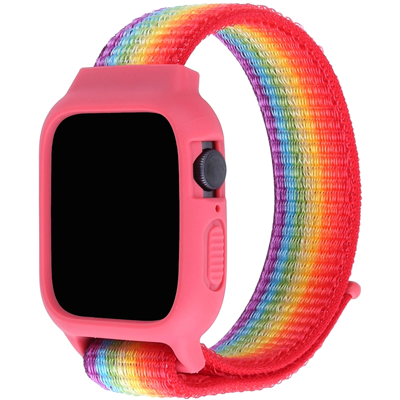 Hot Selling Designer Nylon Rainbow iWatch Band for Apple Watch Band Women Silicone Case Shockproof 44mm Sport Velcro Loop Strap for iWatch Series 6/Se/5/4