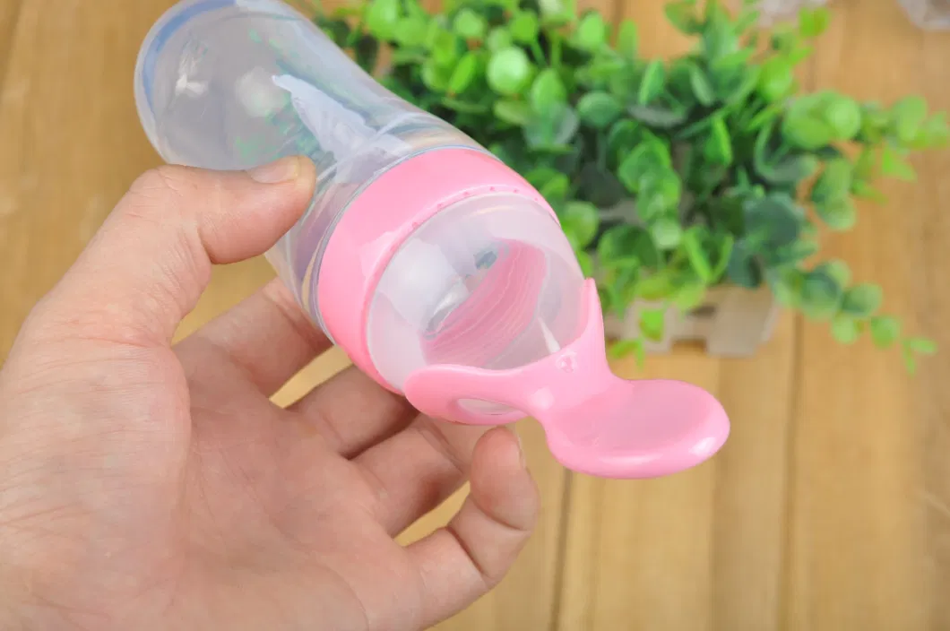 Newborn Baby Silicone Squeeze Complementary Food Feeding Bottle with Spoon