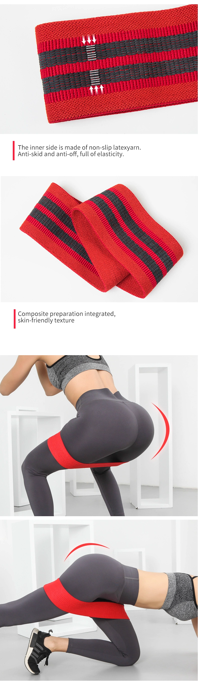 High Quality Custom Elastic Exercise Cotton Polyester Fabric Hip Resistance Band