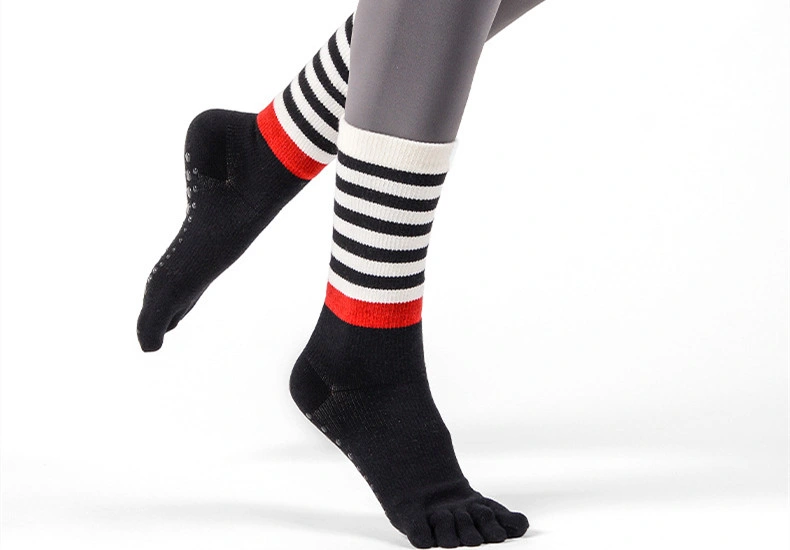 MID-Thigh Long Striped Pressure Full Toe Yoga Wide Striped Five Finger Autumn and Winter Sports Tall Yoga Socks