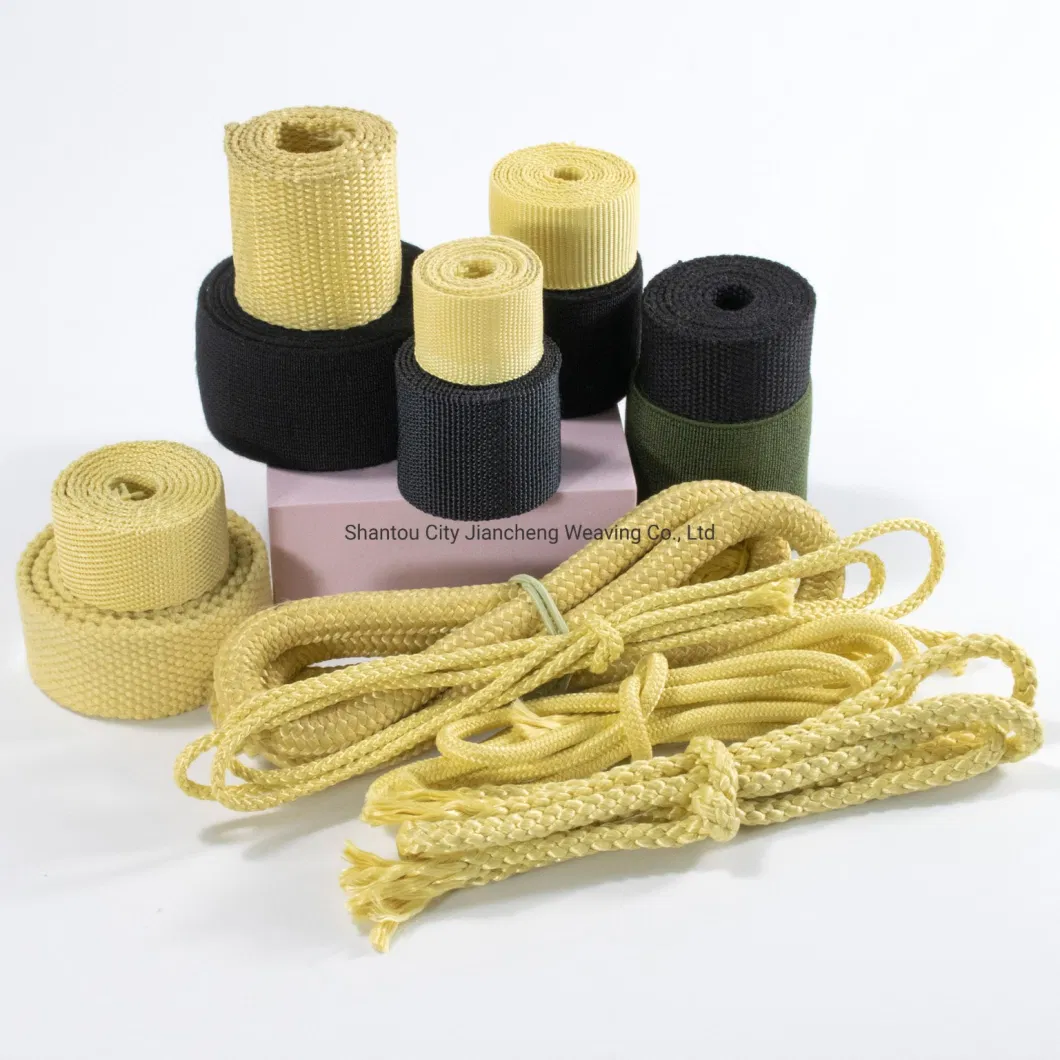 Fireproof Heat Insulation High Strength Braided Webbing Aramid Fiber Power Bundling Rope