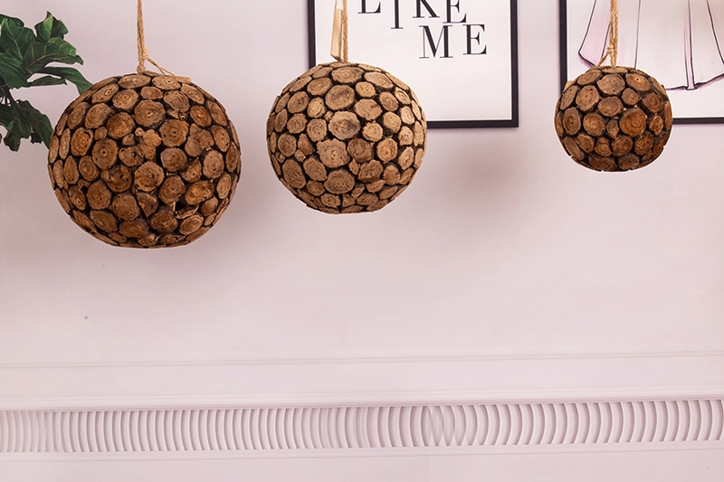 Handmade Wood Ball Wall Hanging Decoration Home Decor Straw Rope Ball