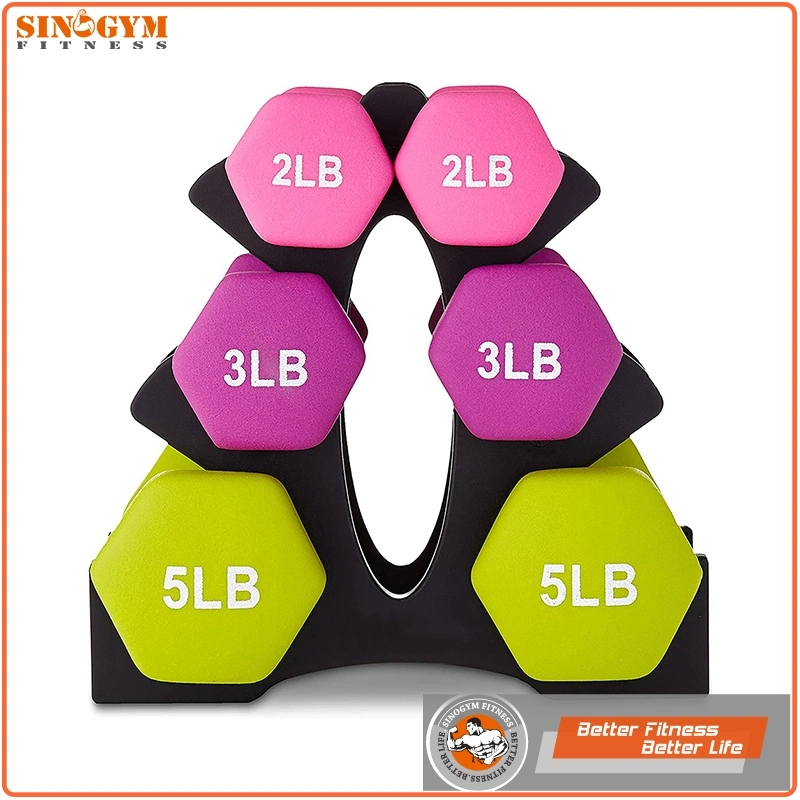 PVC Vinyl Dipping or Neoprene Coated Dumbbell Set with Storage Rack