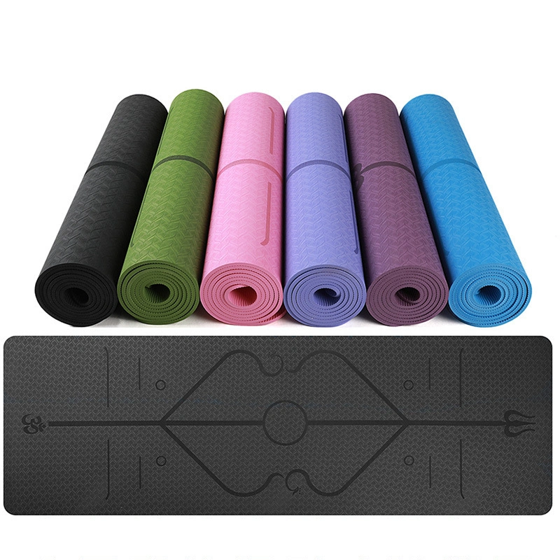 Home Use Pilates Eco-Friendly Anti-Slip Yoga Mat Exercise Equipment TPE Yoga Mat with Body Lines