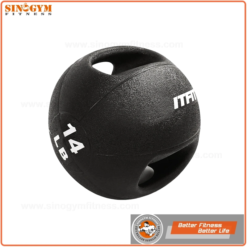 Black Rubber Exercise Weighted Medicine Ball with Dual Grip for Cardio Workout, Strength Training and Balance Enhancement