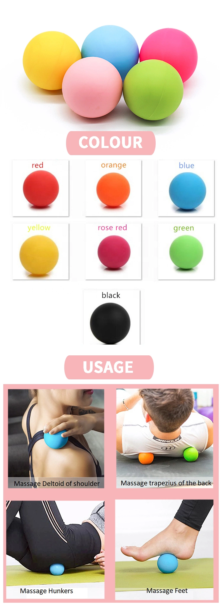 Hot Sale Yellow Muscle Massage Roller Pilates Ball Natural Silicone