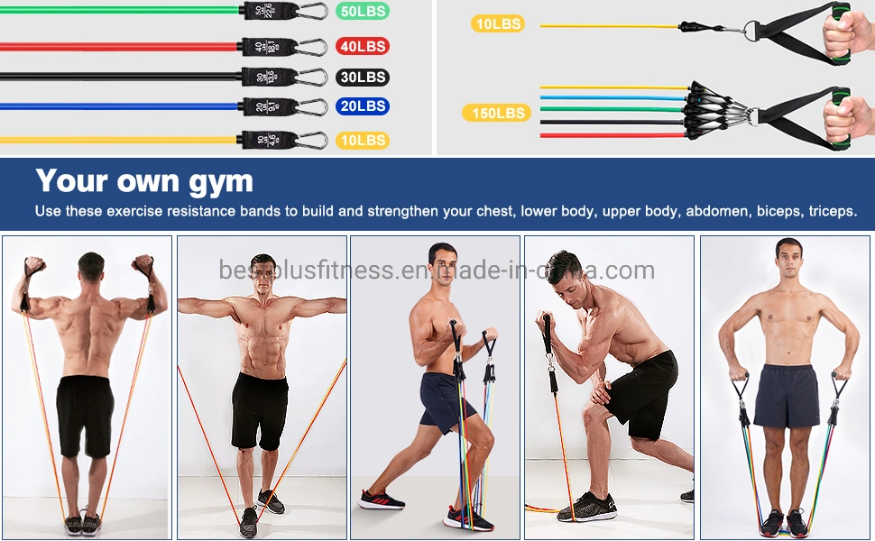 Fitness Tube Loop Pull Elastic Exercise Workout Training Tubes Latex Ropes Kits 11PCS Rope Rubber Sets Heavy Resistance Band