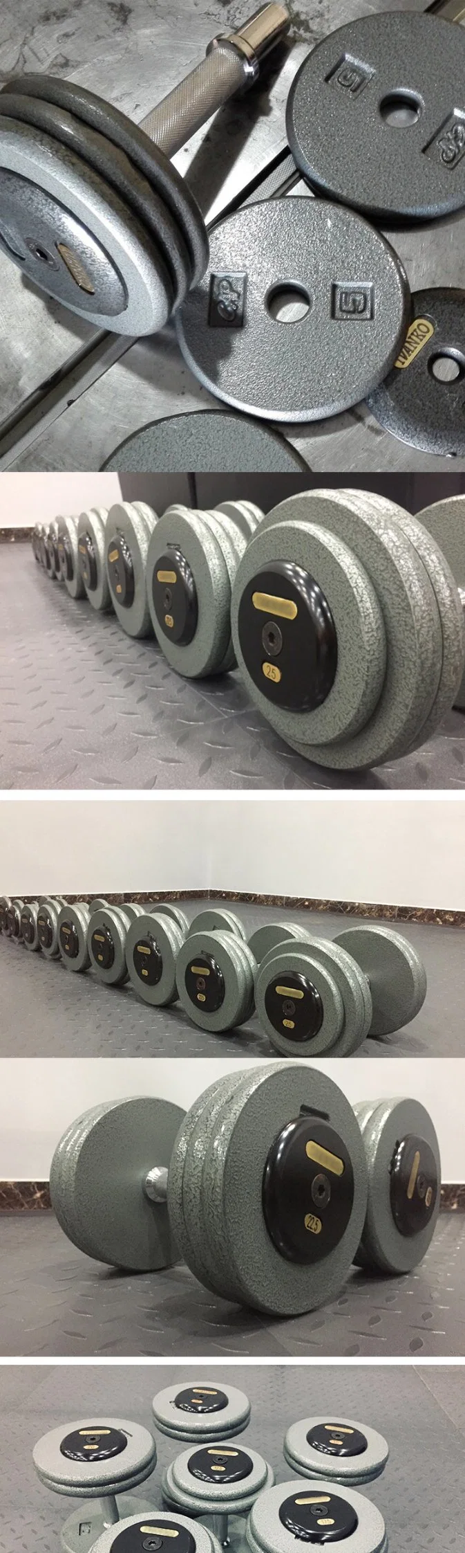 Commercial Gym Fitness Equipment Weight Cast Iron and Chromed Flat Dumbbells