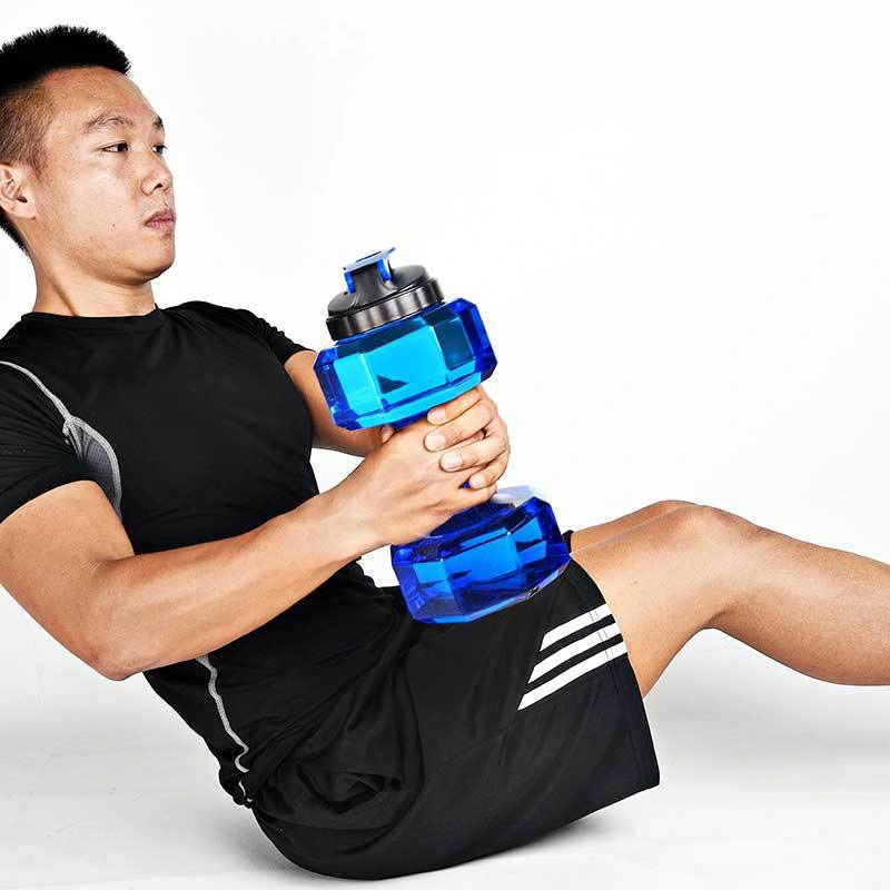 Wholesale Weight Plate Portable Gym Fitness Dumbbell Shape Water Filled Bottle 2.2L Water Bottle Dumbbell