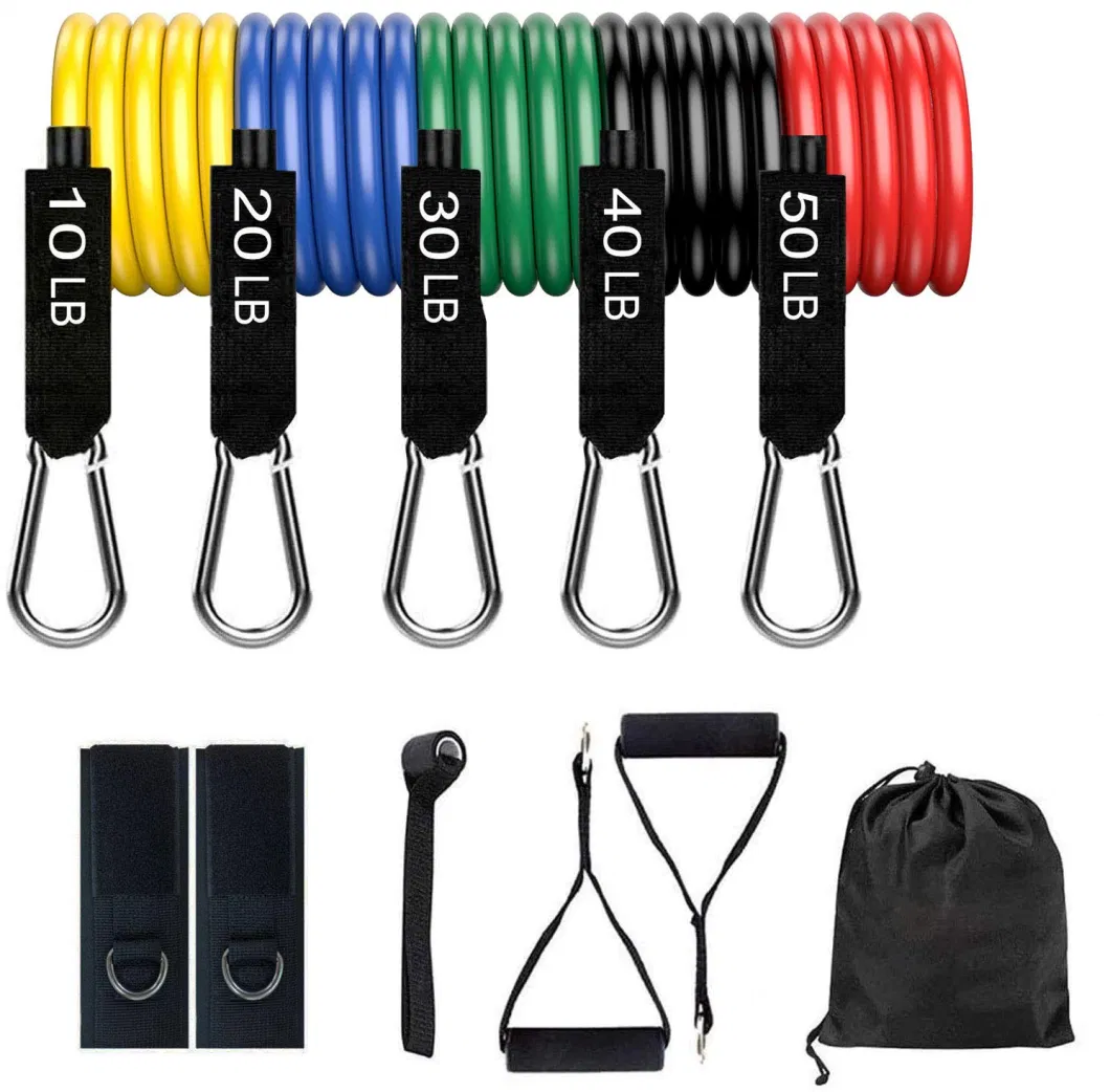 11PCS Custom Work out Bands Tube Set Latex Printed Logo Exercise Resistance Tube Set 11PC Resistance Bands Set