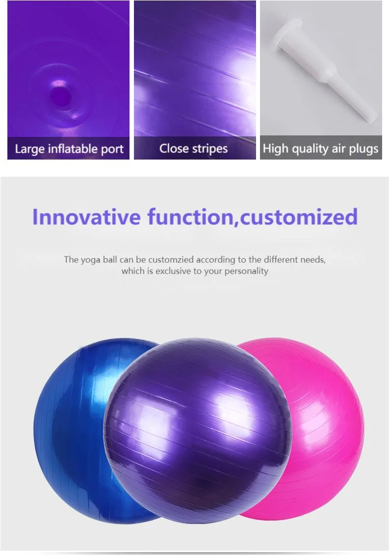 Custom Black PVC High Quality Yoga Ball 45cm 55cm 65cm 75cm 85cm 95cm Eco-Friendly Exercise Pilates Gym for Fitness