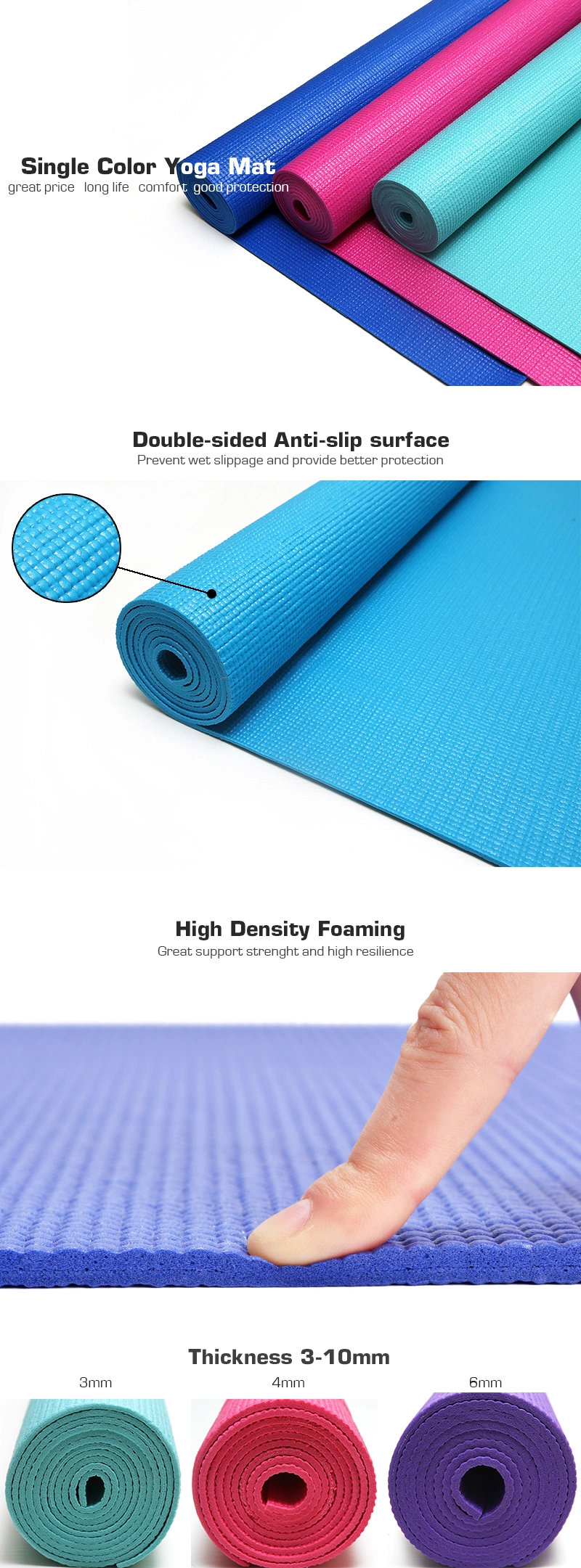 Bulk Wholesale Foldable Microfiber Plain Color 3mm PVC Yoga Mats Custom Print Eco Friendly