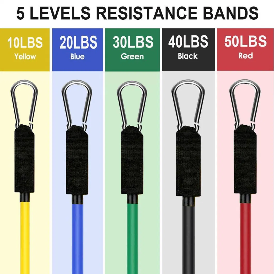 11PCS Custom Work out Bands Tube Set Latex Printed Logo Exercise Resistance Tube Set 11PC Resistance Bands Set