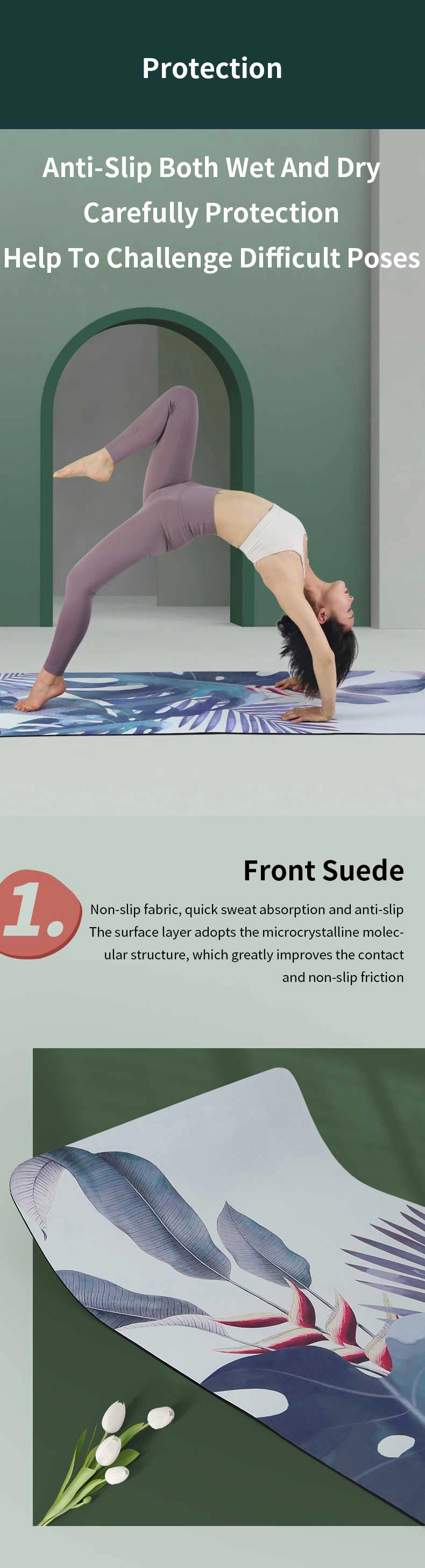 185*63cm Double Sided Pilates Mat Non-Slip Portable Yoga Mat