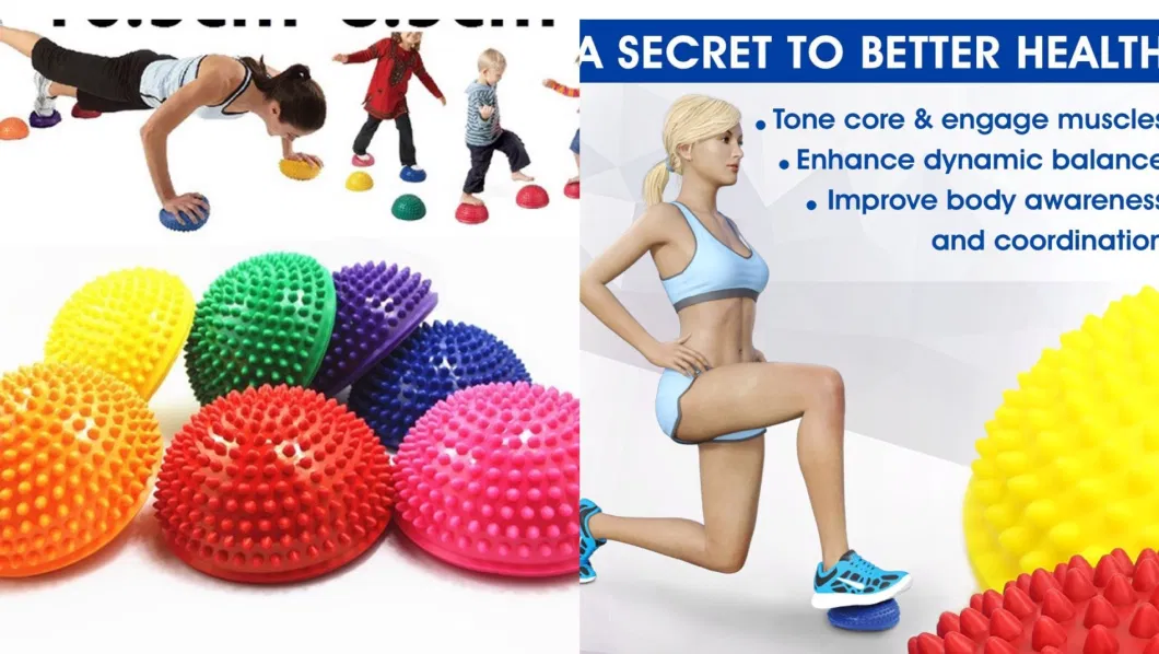 Half Round Spiky Massage Anti Burst Fitness Yoga Balance Gym Ball with Pump