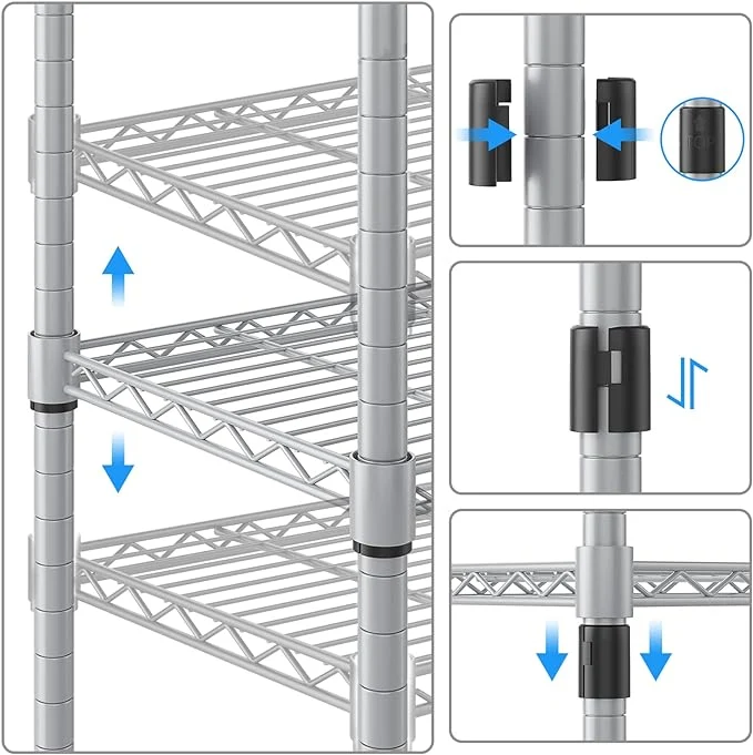 Heavy Duty Wire Storage Racks and Shelving, Metal Shelves for Storage with Side Hooks for Pantry Closet Kitche