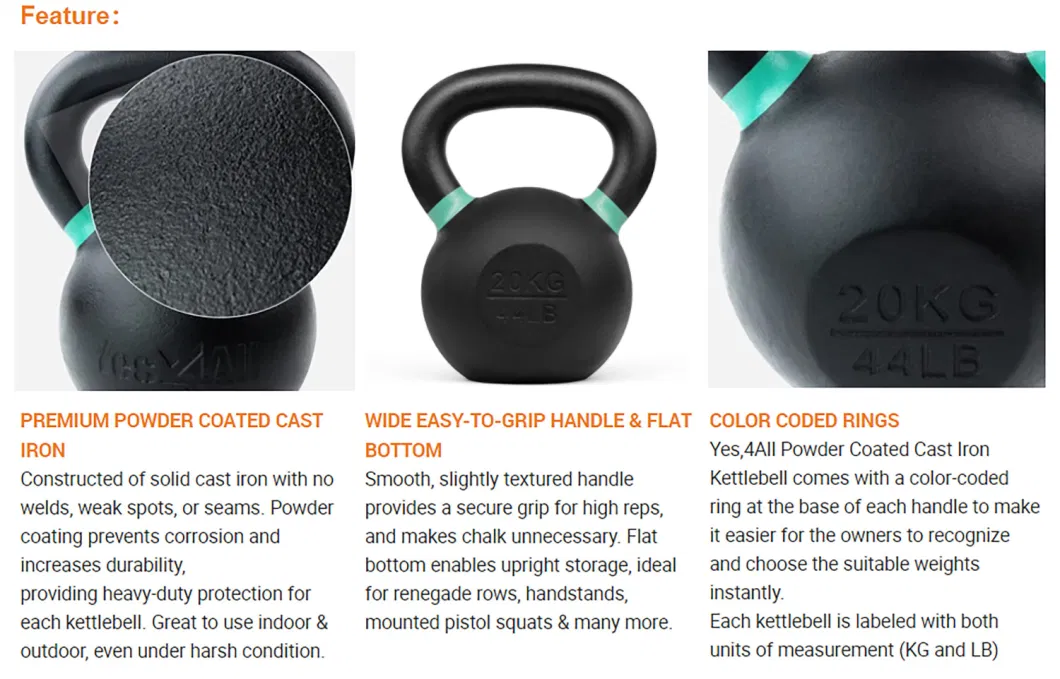 Training Fitness Gym Strength Vinyl Coated Competition Kettlebells Cast Iron Custom Logo Kettlebells with Grip