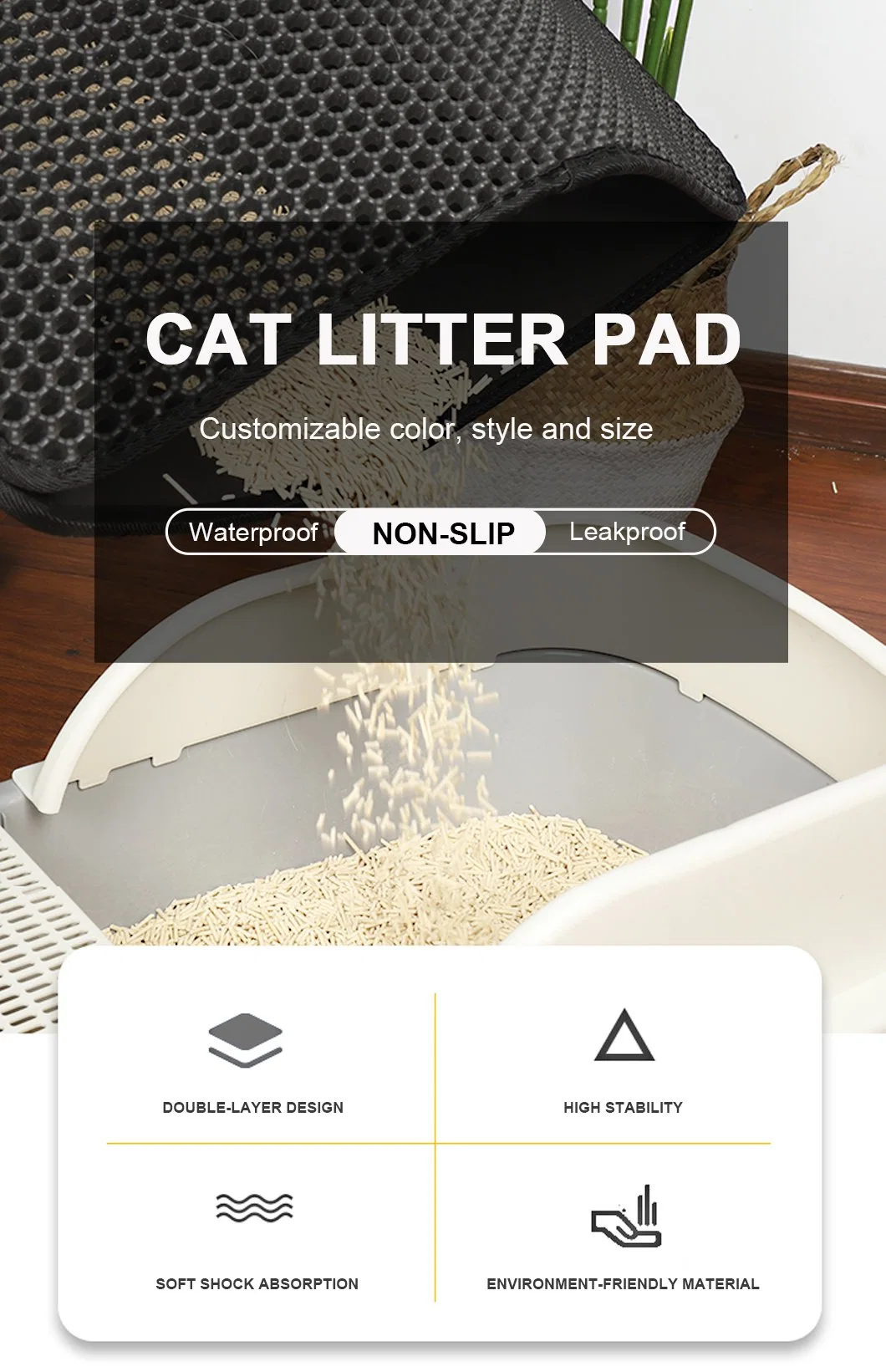 Amazon Best Selling Scatter Control Double Layer Pet Mat EVA Cat Litter Mat with Handles for Kitty Behavior Training