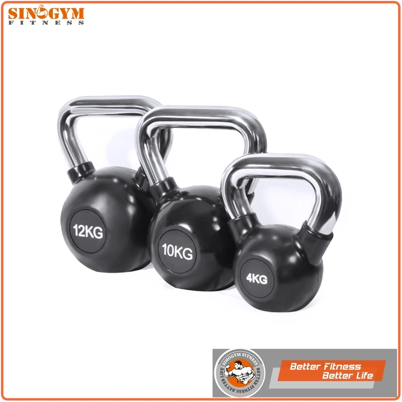 Black Rubber Coated Chromed Handle Solid Cast Iron Weightlifting Kettlebell