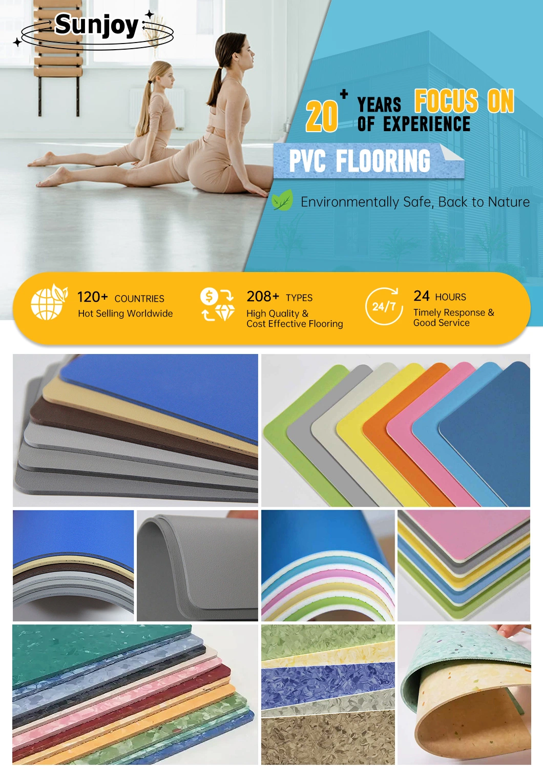 Durable Dance Yoga Room PVC Vinly Resilient Floor Mat Sheet Flooring