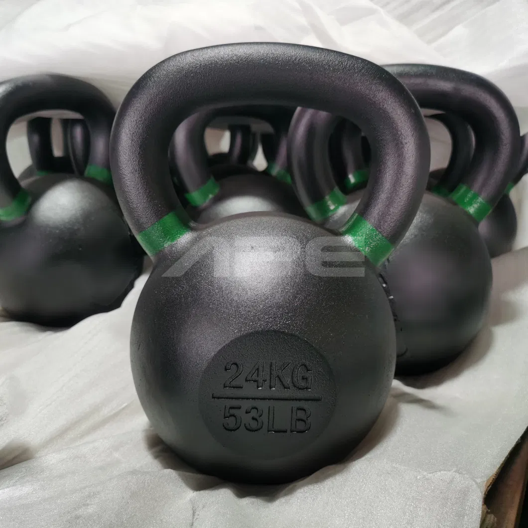 Black Powder Coated with Color Bands Cast Iron Kettlebell