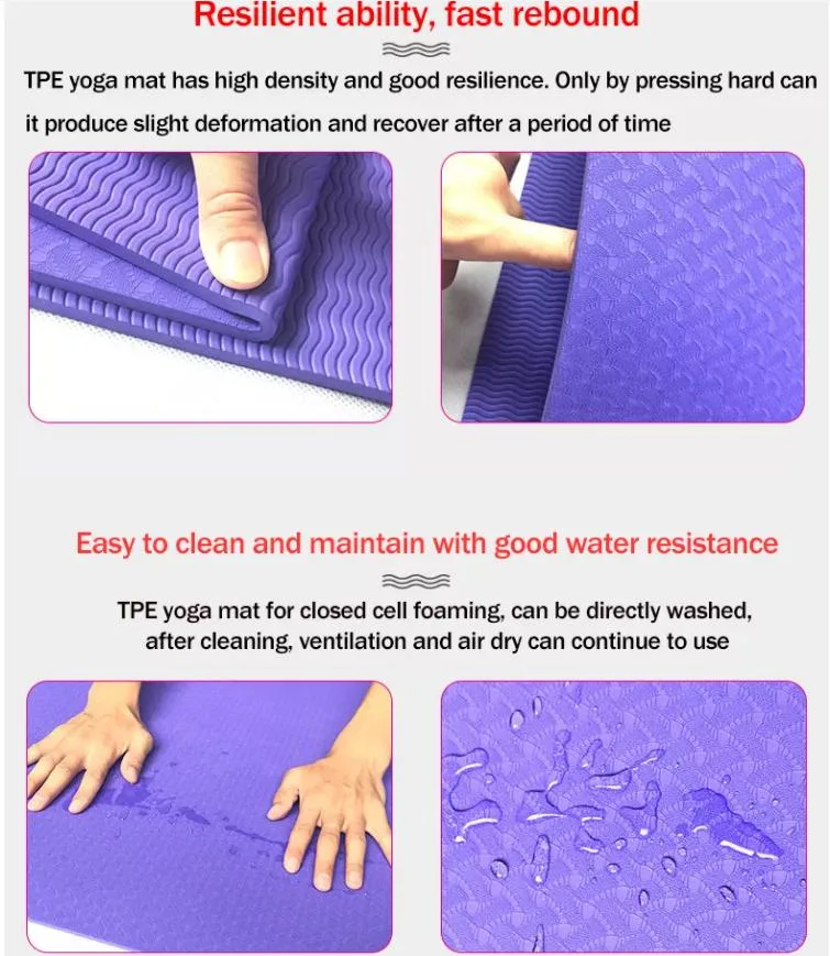 Yoga Mat with Body Alignment Certified TPE Material Textured Non Slip Cushioning 72&quot;X 26&quot; Thickness 1/4&quot;