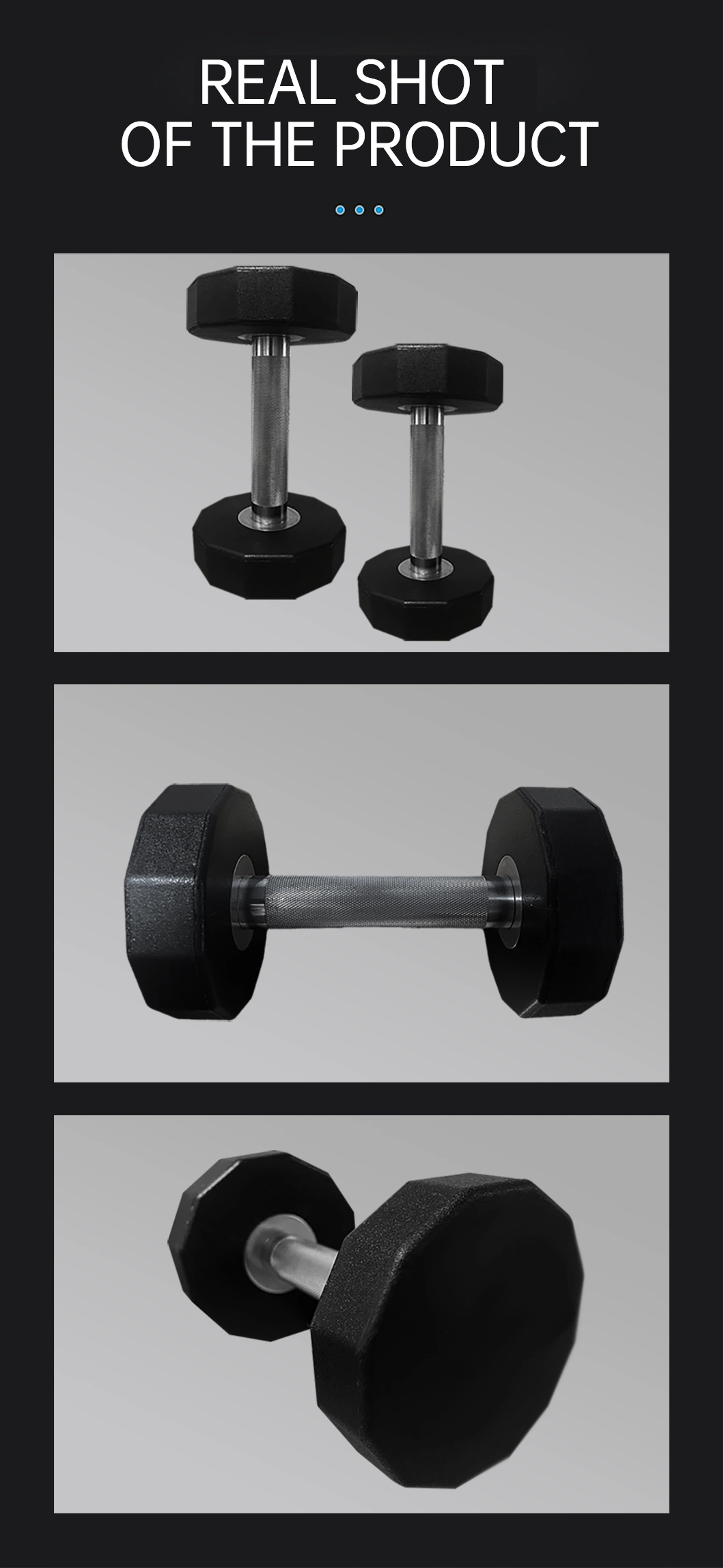 Black 12 Sided Rubber Coated Dumbbells 12 Sides Urethane Dumbbell