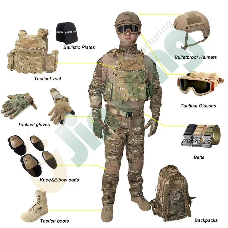 Military Style Uniforms Tactical Gears Safety Protective Apparel CS Vest Ballistic Weight Vest and Plates Combat Wears Accessories Suppiler Self Defense Devices