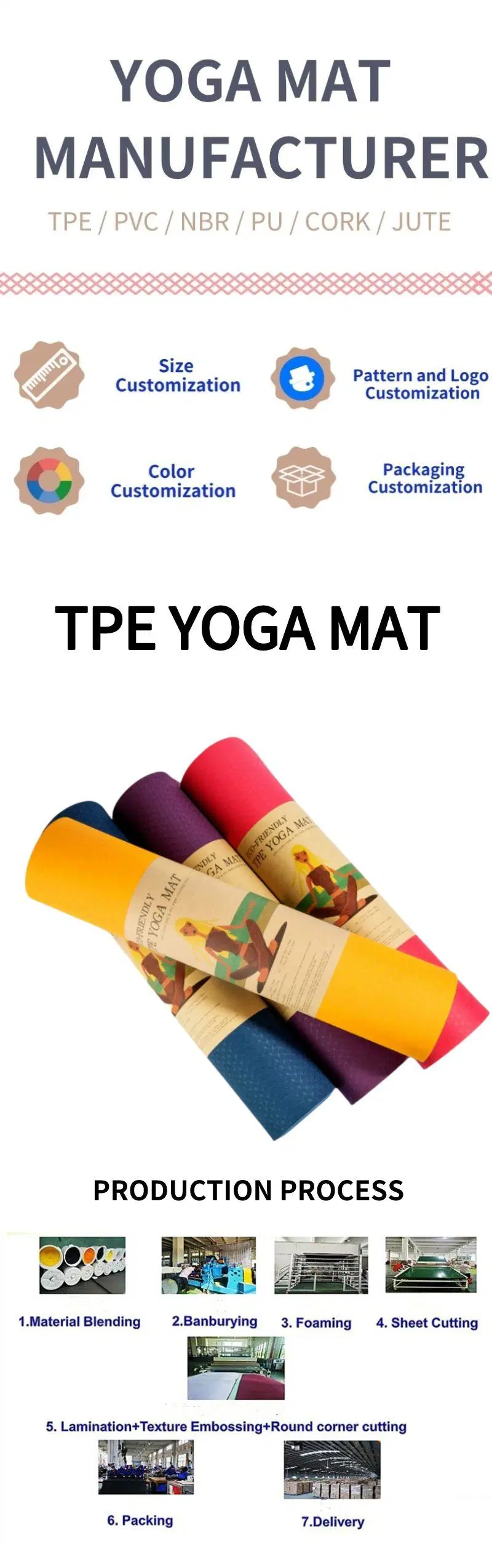 Premium Print Thick High Density Lightweight Pilates Non Slip Eco Friendly TPE Yoga Mat for Workout Fitness