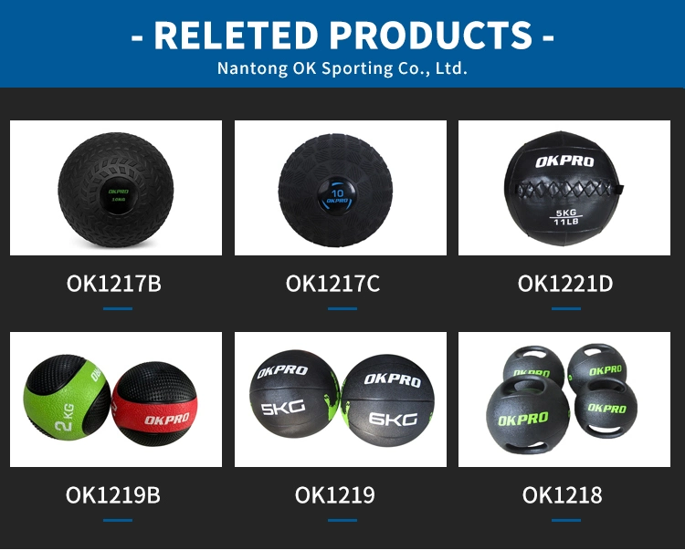 Okpro Customized Logo Fitness Equipment Weight Training Rubber Double Grips Medicine Balls