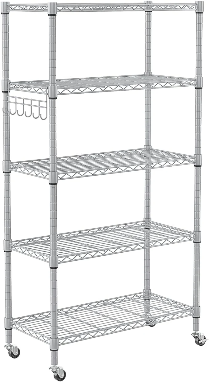 Heavy Duty Wire Storage Racks and Shelving, Metal Shelves for Storage with Side Hooks for Pantry Closet Kitche