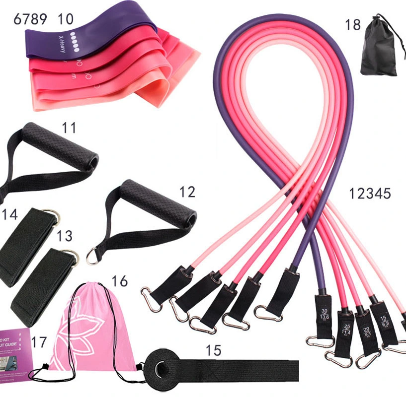 Custom Logo 18 Pieces Resistance Bands, Resistance Band &amp; Tube Band