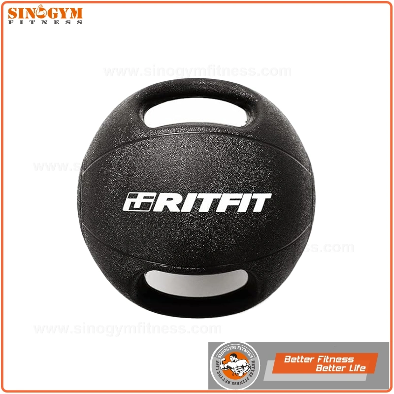 Black Rubber Exercise Weighted Medicine Ball with Dual Grip for Cardio Workout, Strength Training and Balance Enhancement