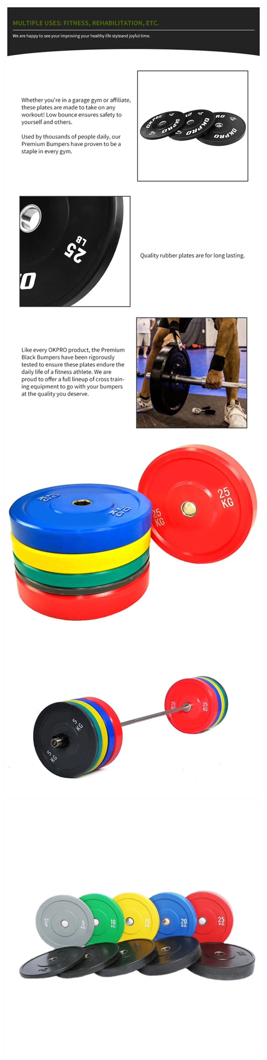 Colorful Gym Steel Barbell Competition Sports Equipment Solid Virgin Training Colour Black Crossfit Weight Rubber Bumper Plates Plate