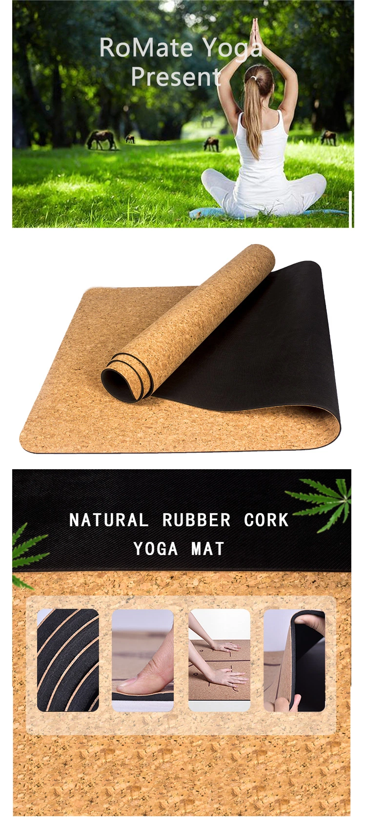 Wholesale Factory Cash Commodity Eco Friendly Foldable Travel Cork Rubber TPE Yoga Mat