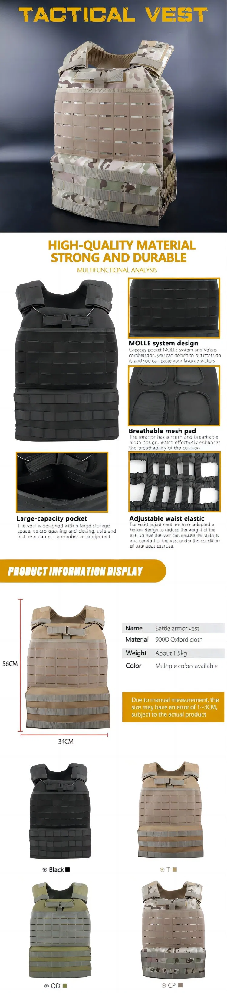 900d Oxford Durable Air Soft Equipment Tactical Armor Vest Plate Carrier