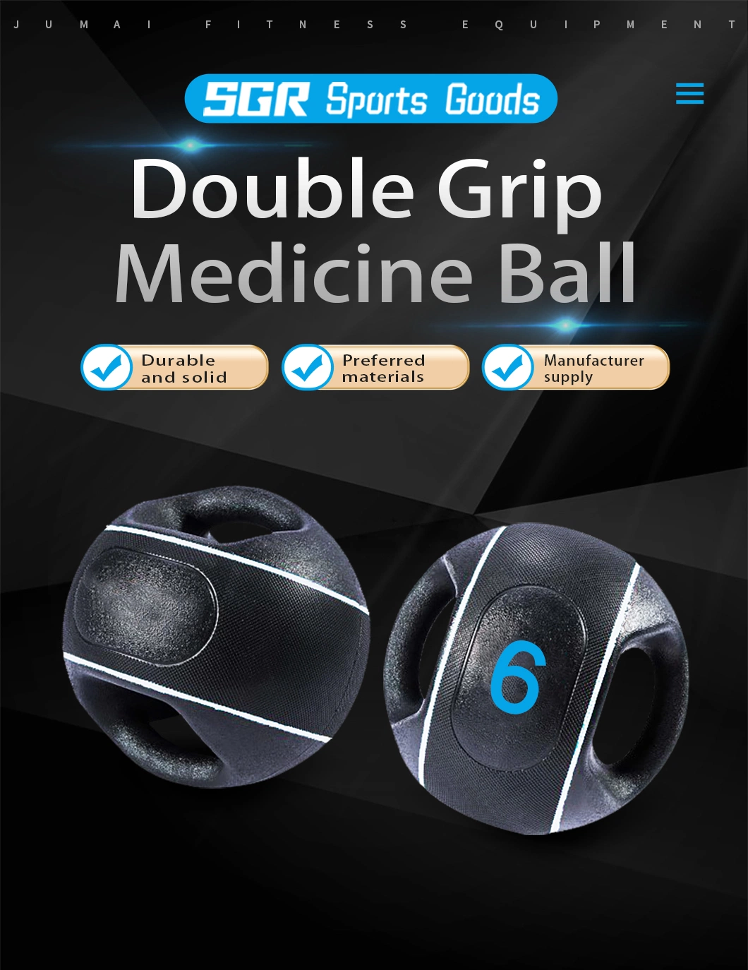 Strength Training Equipment Workout Ball Weighted Double Grip Rubber Medicine Ball