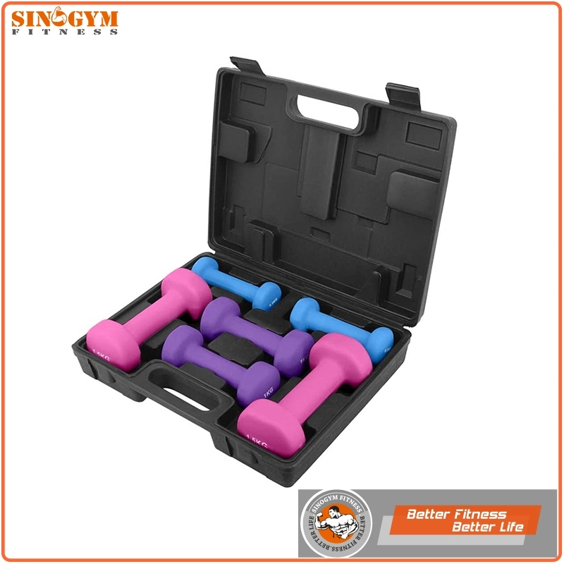 6kgs PVC Vinyl Dipping or Neoprene Coated Dumbbell Set with Carry Case