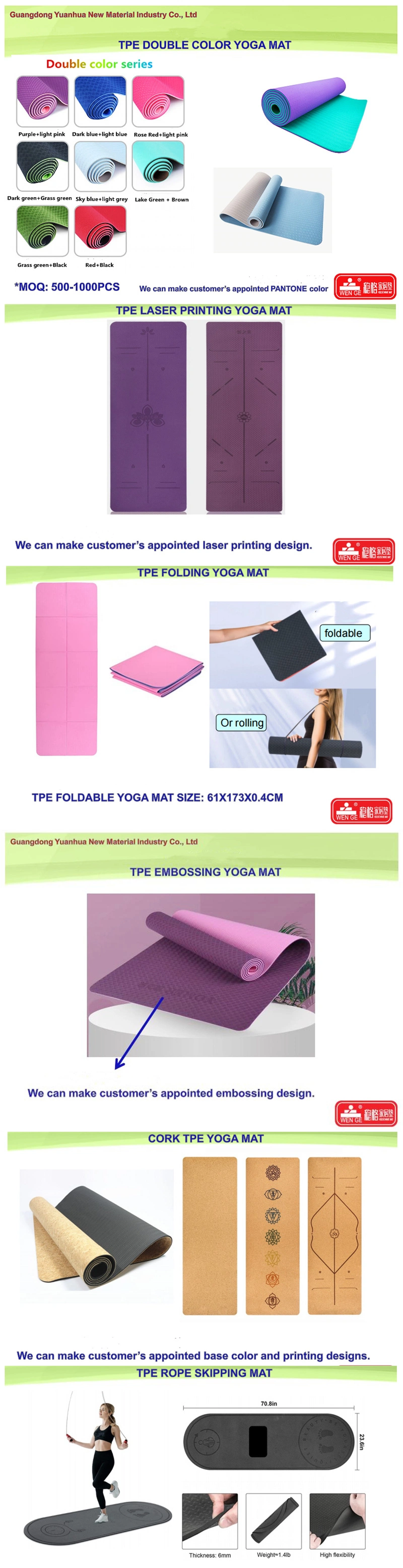 Custom Logo Fitness Bulk Cork Custom Print Non Slip Eco Friendly TPE Yoga Mat