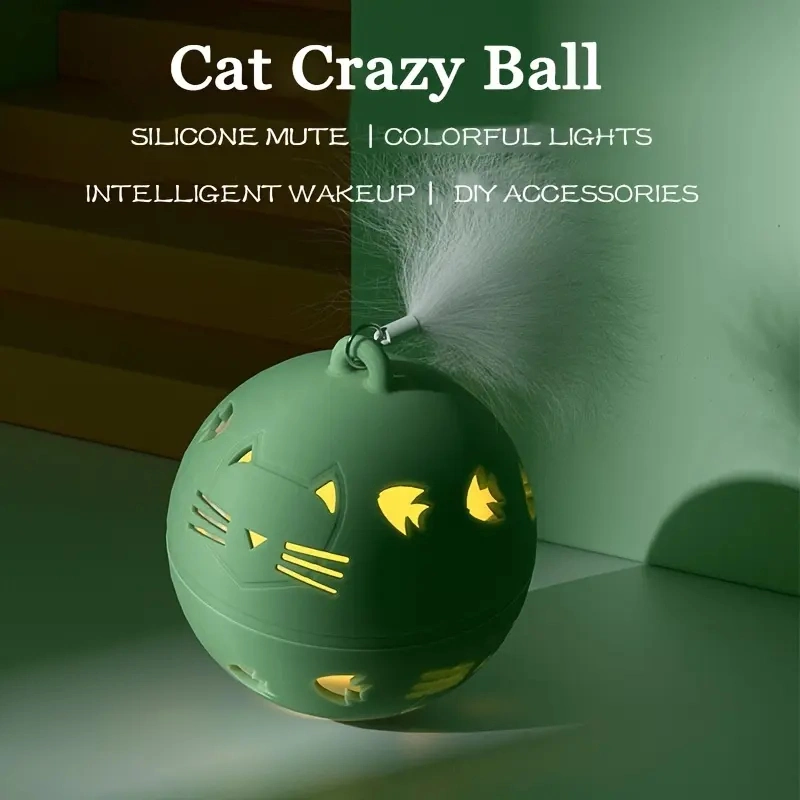 Silicone Pet Light Jump Ball Automatic Cat Charmer Electric Feather Cat Intelligent Toy USB Rechargeable Cat Toy Ball